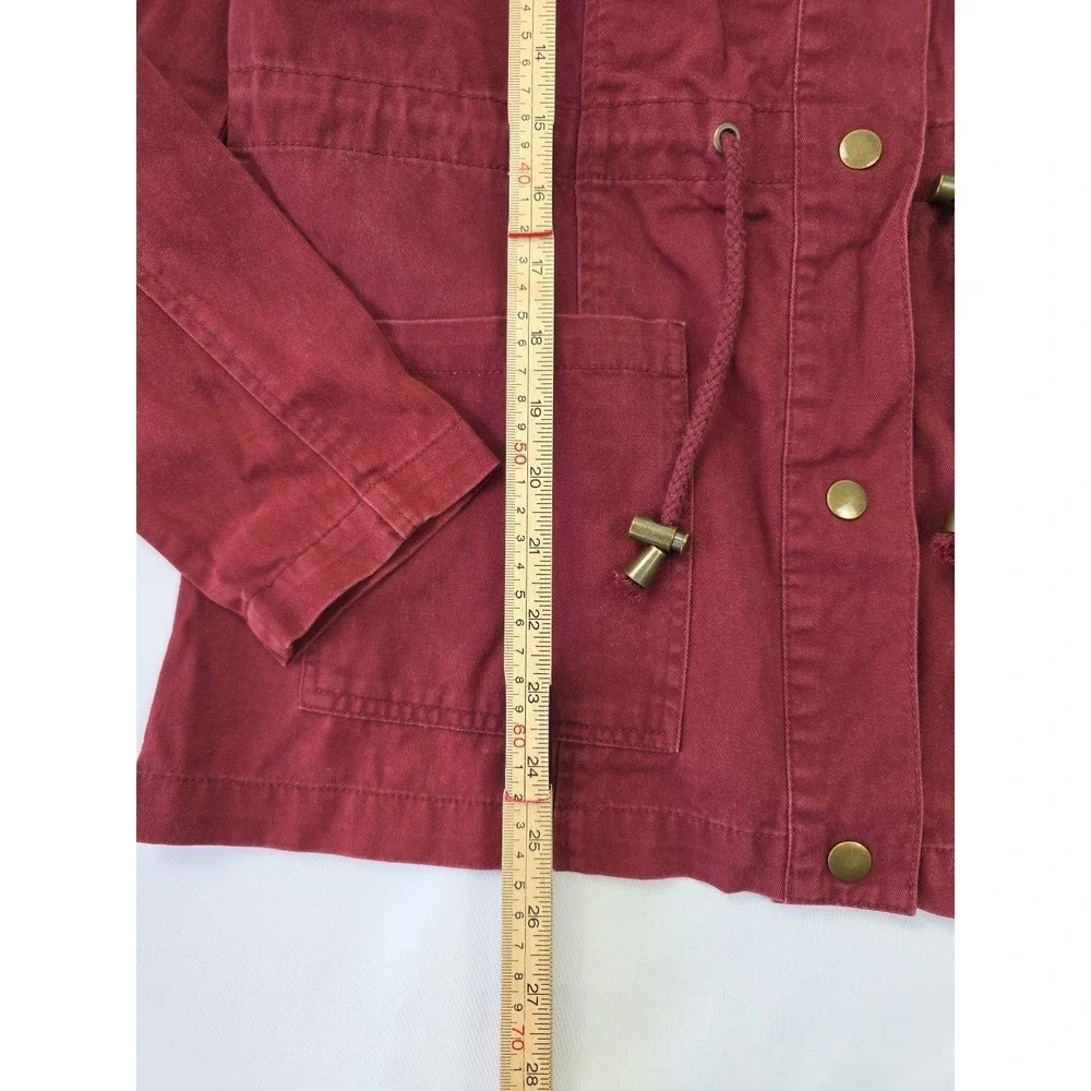 Forever 21 Burgundy Utility Jacket Womens Medium Hooded Anorak Cinch Waist Faded